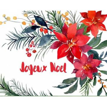 Carte artisanale Joyeux Noel "Roses de Noël aquarelle"