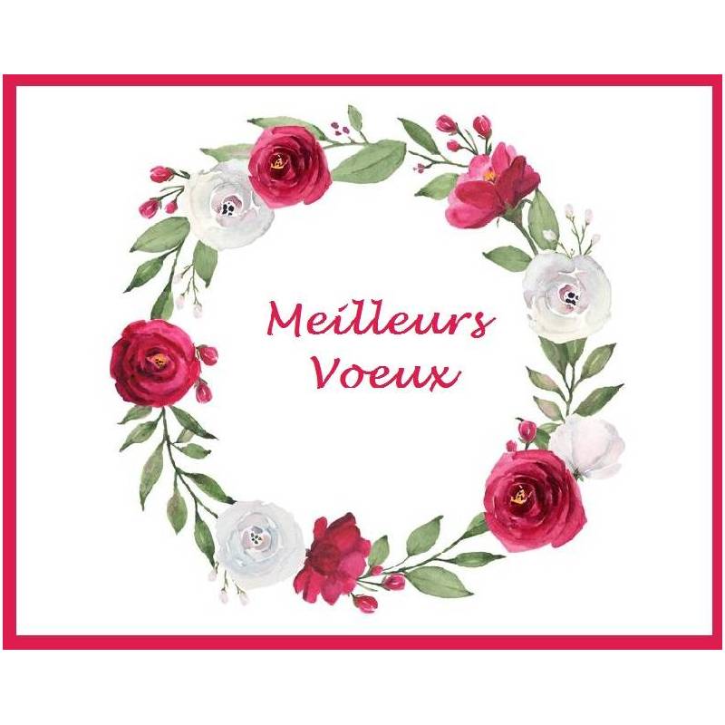 Carte Artisanale Meilleurs Voeux Couronne Fleurs Fushia Et Blanches