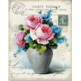 Carte artisanale Vintage "Vase de Roses et Myosotis"