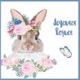 Carte de Pâques "Joyeuses Pâques" Lapinette  et Fleurs roses