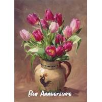 Carte Anniversaire aquarelle vase de Tulipes