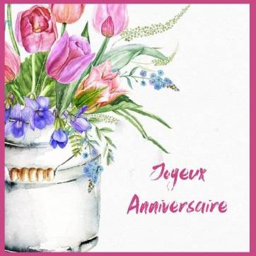 Carte Anniversaire Aquarelle Tulipes Dans Pot A Lait