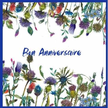 Carte Anniversaire aquarelle Chardons bleus