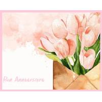 Carte Anniversaire Fleurs Aquarelle tulipes roses
