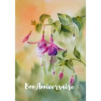 Carte Anniversaire Fleurs aquarelle Fushias
