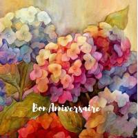 Carte Anniversaire Fleurs aquarelle Hortensias colorés