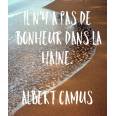  Carte citation Bonheur: "Il n'y a pas de bonheur dans la haine". Albert Camus