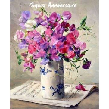 Carte Anniversaire Fleurs Pois de senteur mauves