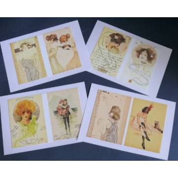 Cartes vintage, Jeunes Femmes de Raphaël Kirchner 3, paquet de 4 cartes