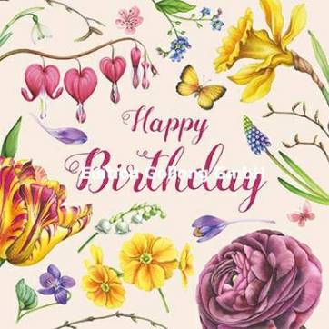 Carte Anniversaire Nina Chen Happy Birthday Papillon et Fleurs