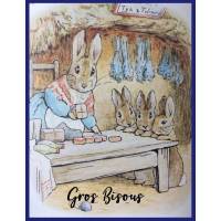 Carte "Gros Bisous" Beatrix Potter Lapins en Cuisine