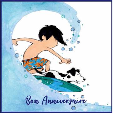 Carte Anniversaire enfants Surfeur et son Chien