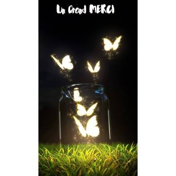 Carte Un Grand Merci Bocal et Papillons lumineux