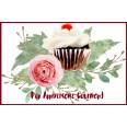 Carte Anniversaire Gourmand "Cupcake vanille et Rose"