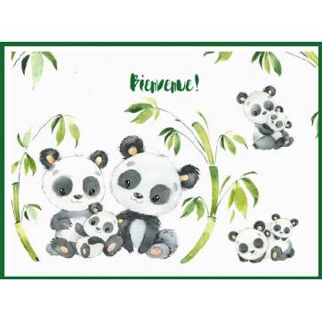 Carte Naissance artisanale Famille Pandas