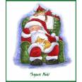Carte Joyeux Noël Père Noël endormi reproduction d'aquarelle
