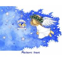 Carte Meilleurs Voeux Bonne Année Ange et Oiseau bleu