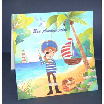 Carte Anniversaire Enfants Pirate Tom sur la Plage