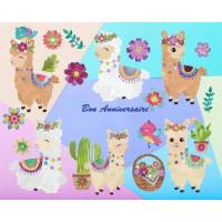 Carte Anniversaire Enfants Petits Lamas colorés