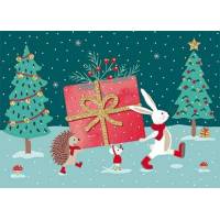 Carte de Joyeux Noël et Nouvel An Animaux de la Forêt et cadeau