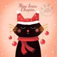 Carte Joyeux Noël et Nouvel An M B Chat et Bonnet rouge