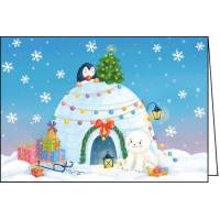 Carte Nouvel an et Joyeux Noël dble Ours, Pingouin et Igloo