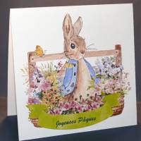 Carte de Pâques dble Beatrix Potter Peter Rabbit et Barrière fleurie