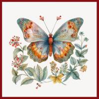 Carte vintage aquarelle colorée Papillon 4 sans texte