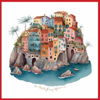 Carte aquarelle Maisons colorées de bord de Mer 6 sans texte