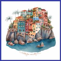 Carte aquarelle Maisons colorées de bord de Mer 9 sans texte