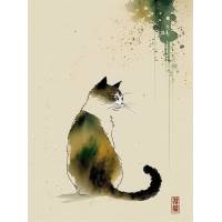 Carte aquarelle Chat Japonais 4 sans texte