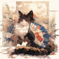 Carte aquarelle Chat Japonais 11 sans texte