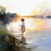 Carte aquarelle Enfant au bord de l'eau 2 sans texte