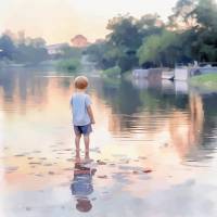 Carte aquarelle Enfant au bord de l'eau 9 sans texte