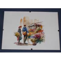 Cadre Sous-verre avec carte artisanale aquarelle Marché aux Fleurs 2