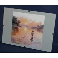 Cadre Sous-verre avec carte artisanale aquarelle Enfant au bord de l'eau 1