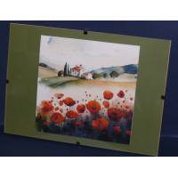 Cadre Sous-verre avec carte artisanale aquarelle Paysage Vallée des Coquelicots 4
