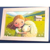 Cadre Sous-verre avec carte artisanale aquarelle Happy Kids Alicia et son petit mouton