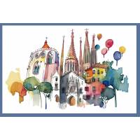 Carte aquarelle Ballades à Barcelone 2 sans texte