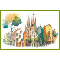 Carte aquarelle Ballades à Barcelone 3 sans texte
