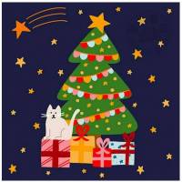 Carte Joyeux Noël et Nouvel An Arbre de Noël et Chat