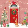 Carte Joyeux Noël et Nouvel An Mila Marquis Porte rouge et Chat