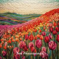 Carte Anniversaire aquarelle broderie Tulipes Splendeur