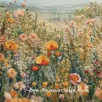 Carte Anniversaire aquarelle broderie Symphonie de Fleurs
