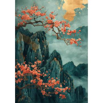 Carte Art Japonais Paysage fleuri 6 sans texte