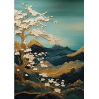 Carte Art Japonais Paysage fleuri 13 sans texte